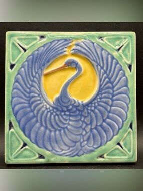 Rookwood Pottery Vintage Multicolor Glazed Crane Footed Tile Trivet XXII 2047